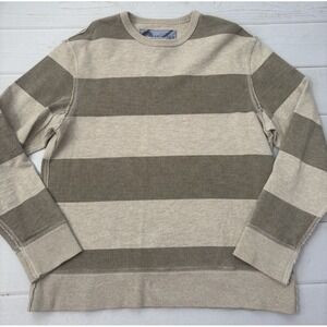 Vintage Gap Sweatshirt Mens Large Tan  Pullover Crewneck Khaki Stripe Raw Edge